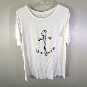 Casey Key women's white tshirt with blue rhinestone anchor size 1X